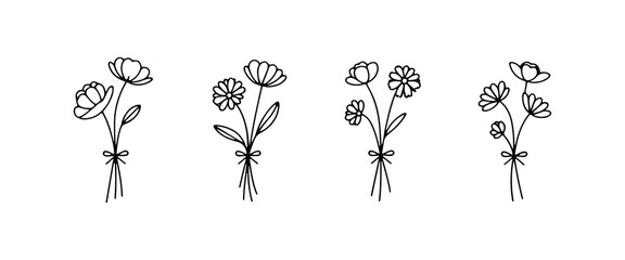 Simple wildflower bundles with charming rustic style and detailed ink lines. Great for nature prints and botanical stationery.