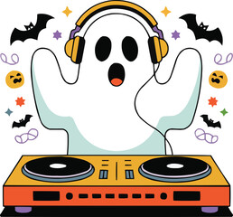 DJ Ghost Playing Music  Funny Halloween Party Character Vector

