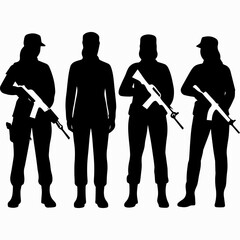 Four female silhouettes standing together in a row