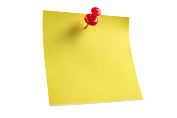 Bright yellow sticky note, red pushpin