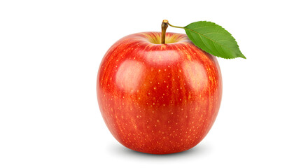Fresh Red Apple with Leaf Isolated on White high quality