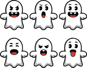Cute Cartoon Ghost Expressions Vector  6 Emotions Pack for Halloween

