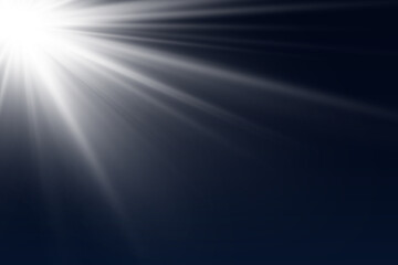 Light of white luminous rays, bright star flare light effect.