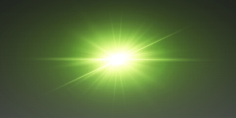 Fototapeta premium Green flash of explosion and light, bright star effect.