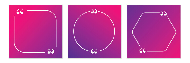 Set of social media post design template for quotes. Qoute Frame Blank Template  Set with Copy Space for Text on Square Banner with Modern Gradient Background.
