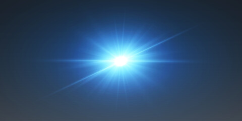 Obraz premium Blue flash of explosion and light, bright star effect.