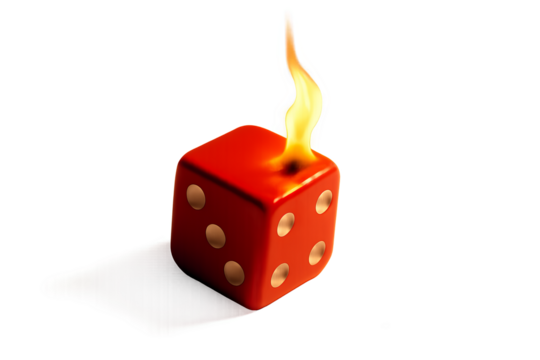 Red dice with top flame and transparent background