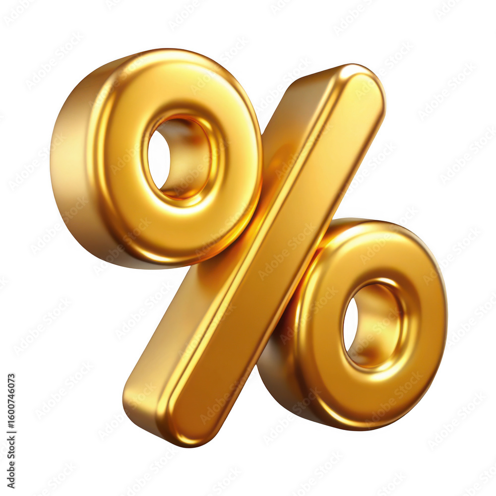 Poster 3d golden percentage symbol isolated on transparent background