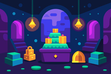 Whimsical room stacked with glowing loot