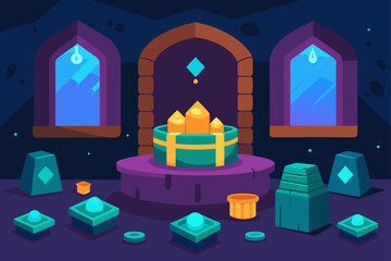 Whimsical room stacked with glowing loot