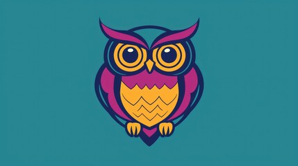 Obraz premium Colorful Owl Cartoon on Teal Background. Possible Use Desktop wallpaper