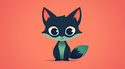 Cute cartoon fox on coral background. Possible use children's book, greeting card