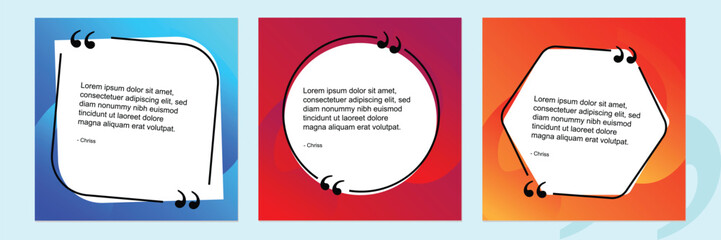 Set of social media post design template for quotes. Qoute Frame Blank Template  Set with Copy Space for Text on Square Banner with Modern Gradient Background.