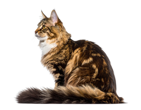 Elegant Norwegian Cat with Lush Fur and Alert Eyes on White