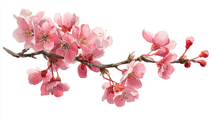 Fototapeta premium Watercolor painting of a flowering branch with pink blossoms on a white background