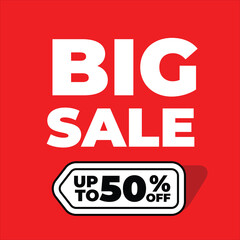 Big Sale Banner with Up to 50% Off Tag – Bold Red Background