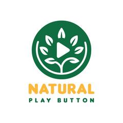 Green circular logo featuring a stylized play button intertwined with growing leaves and the text natural play button