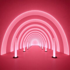 Naklejka premium Futuristic Pink Tunnel with Neon Lights Creating a Vibrant and Modern Atmosphere for Artistic, Commercial, or Event Use in Contemporary Interior Design