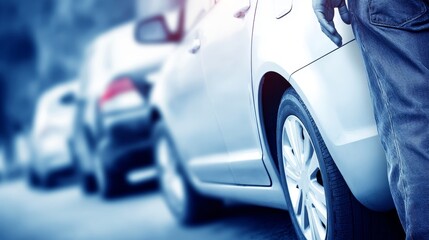 Worker Inspects Cars in Industrial Environment