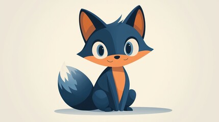 Obraz premium Cute cartoon fox sitting, cheerful expression, simple background, stock illustration, kids imagery