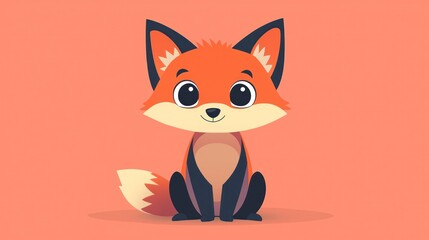 Obraz premium Cute cartoon fox sitting on coral background