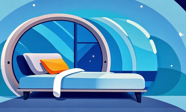 Futuristic capsule bed interior illustration