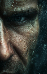 close-up portrait of a tense man with intense eyes  — suitable for thriller posters, psychological horror covers, crime drama visuals, or serial killer documentaries