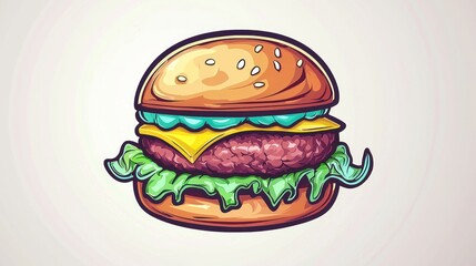 Cartoon hamburger illustration, food graphic design, digital art