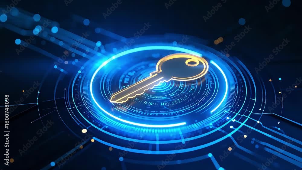 Poster digital key graphic with abstract technology elements