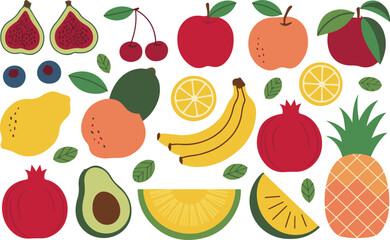 Fototapeta premium Hand drawn colorful fruits and berries. Trendy abstract minimal style. 