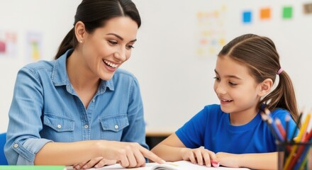 Teacher helping a student with their homework during class