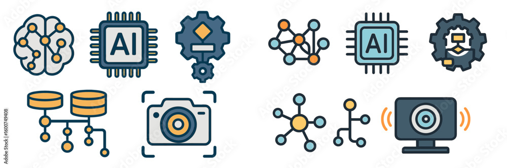Poster innovative technology illustrations showcasing artificial intelligence concepts and machine learning