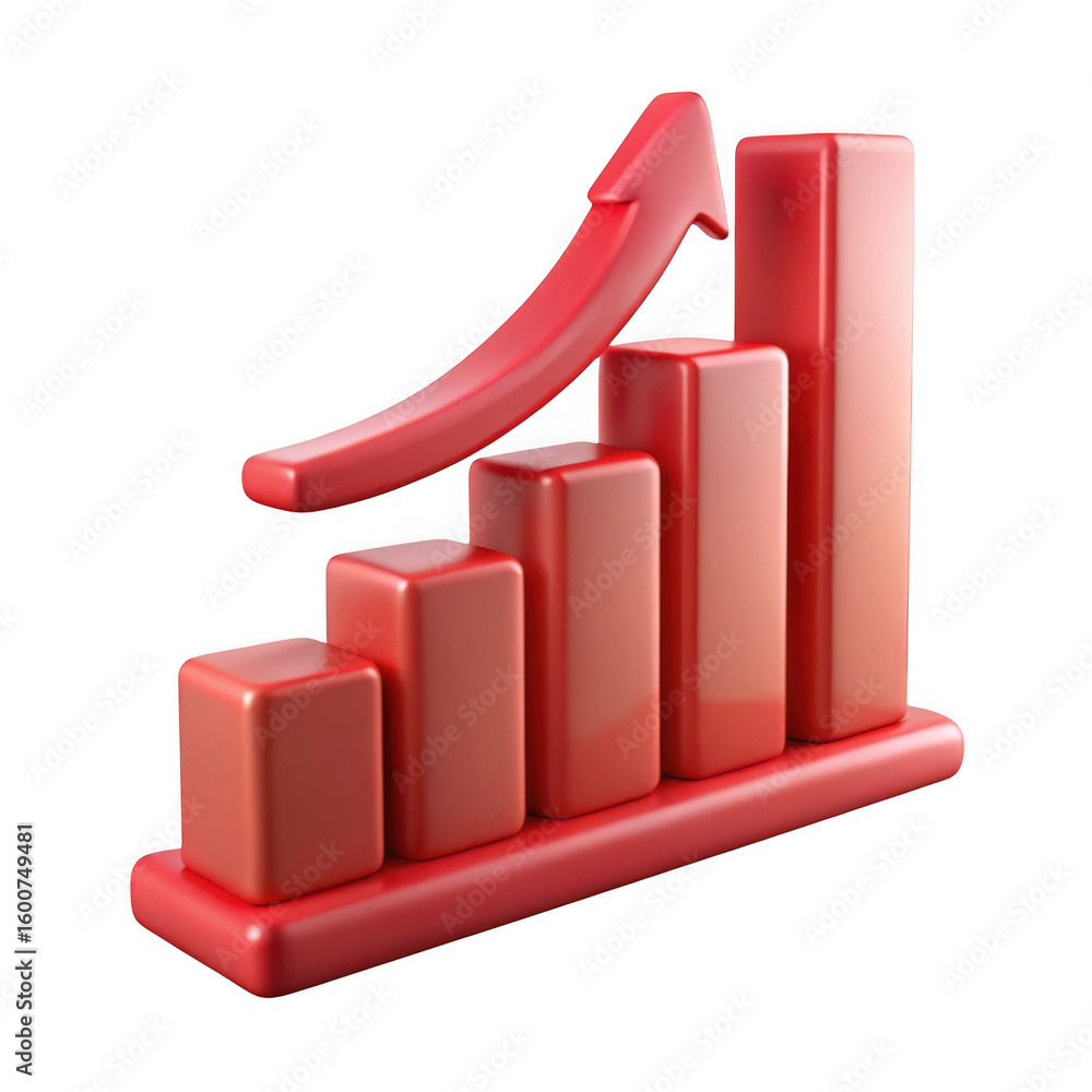 Poster 3d growth chart with upward arrow isolated on transparent background