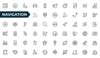 Navigation line Icon Set – Minimal Line Art Vector Illustrations for Astronaut, Satellite, Rocket, Trajectory, and Space Mission Designs