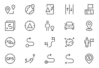 Navigation line Icon Set – Minimal Line Art Vector Illustrations for Astronaut, Satellite, Rocket, Trajectory, and Space Mission Designs