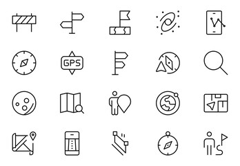 Navigation line Icon Set – Minimal Line Art Vector Illustrations for Astronaut, Satellite, Rocket, Trajectory, and Space Mission Designs