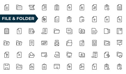 File and folder line Icon Set. Streamlined icons for organizing, storing, and sharing files, perfect for productivity apps, cloud storage, and business workflows.