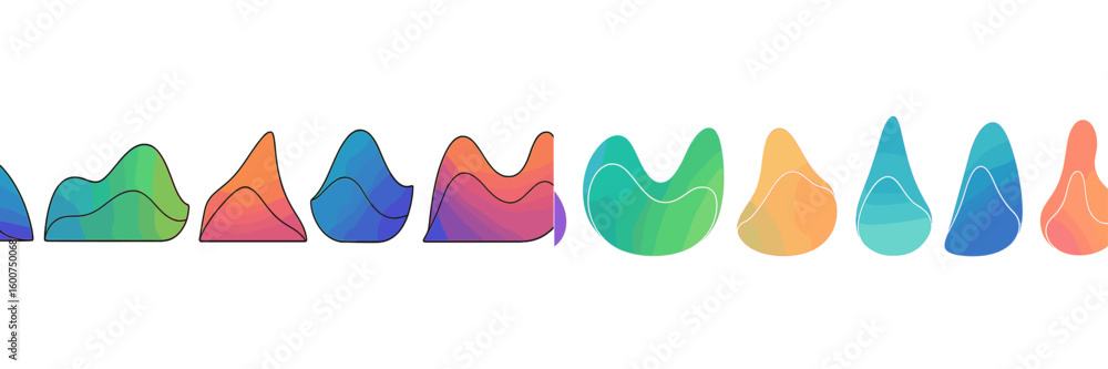 Poster colorful abstract shapes arranged in a gradient pattern on a white background showcasing modern desi