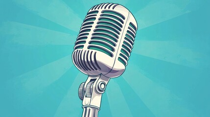 Retro microphone, vibrant background, public speaking