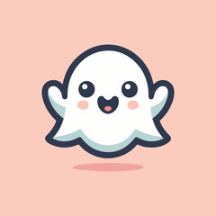 Fototapeta premium Adorable kawaii ghost character with big eyes and happy smile floating on a soft pink background