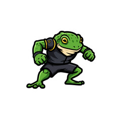 Obraz premium A powerful, anthropomorphic green toad in a fighting stance, wearing dark athletic gear.
