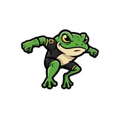 Obraz premium A powerful, cartoon frog athlete poised in a dynamic jump, ready for action.