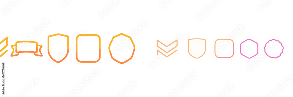 Poster colorful geometric shapes and badges outlined in gradient colors against a white background creating
