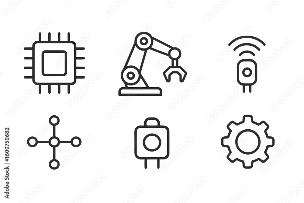 Aufkleber various technological icons representing artificial intelligence and automation in modern industry