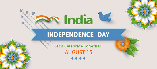 Happy Independence Day of India paper cut style festive banner