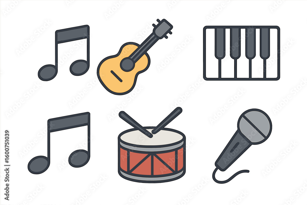 Poster musical instruments and elements displayed in a creative arrangement showcasing the diversity of sou