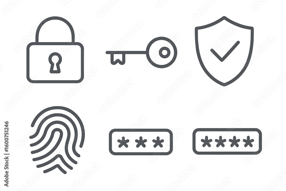 Poster security symbols illustrating privacy, protection, and authentication methods in a digital context