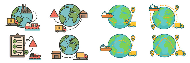 Fototapeta premium Global logistics network illustrating shipping, transportation, and supply chain processes across various locations and modes of transport