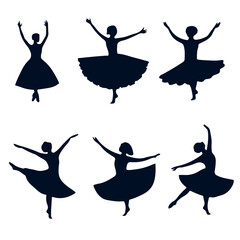Silhouettes of ballet dancers in various poses © Khayrunnesa graphic 