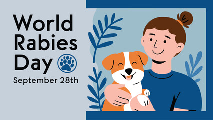 World Rabies Day Awareness Poster Illustration with Dog, Vaccine, Medical Symbols